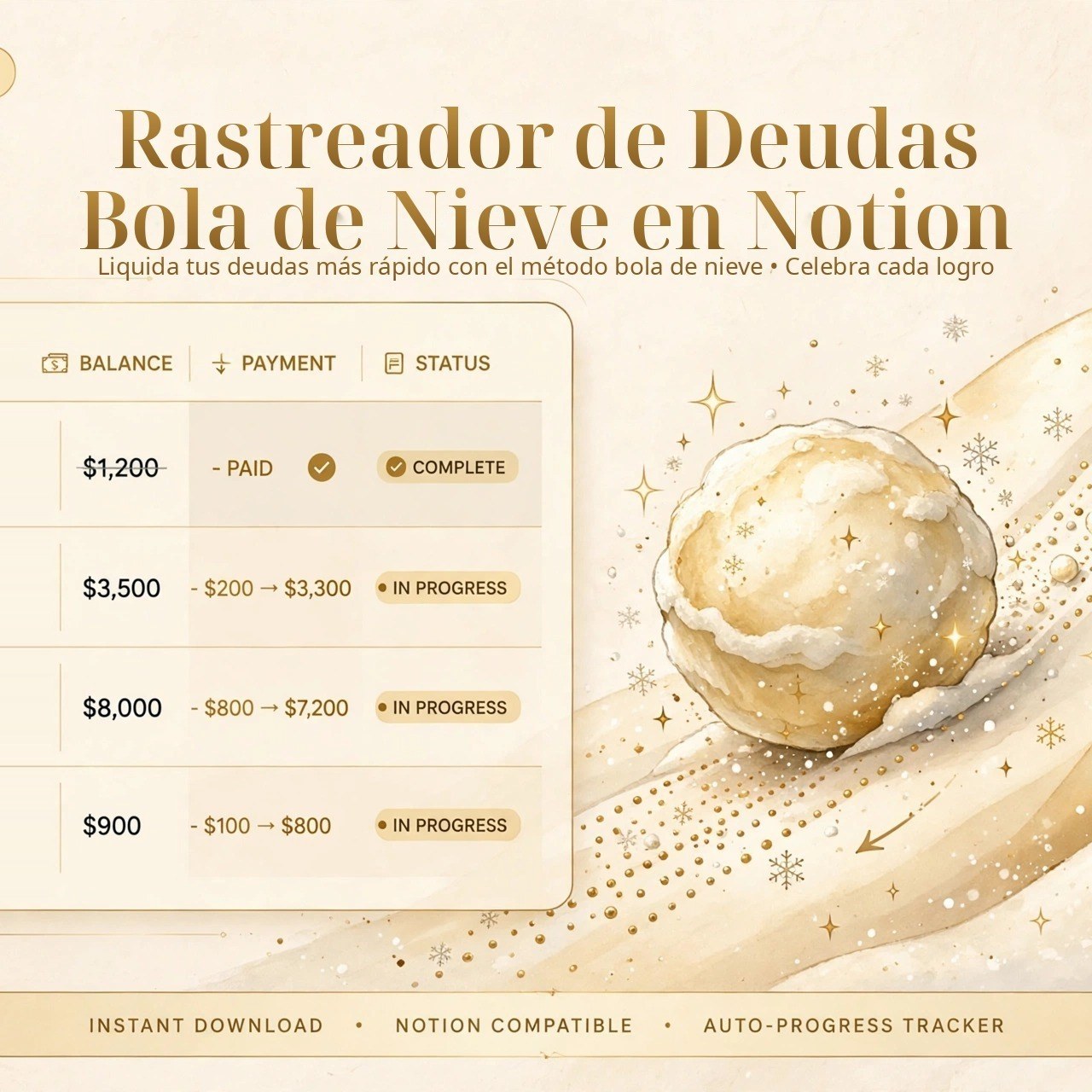 Rastreador de Deudas Bola de Nieve en Notion
